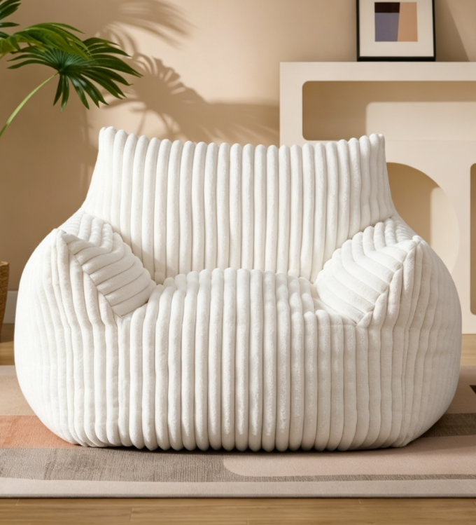 Adult giant plush beanbag chair with armrests - extra-large comfortable beige beanbag lounge sofa, suitable for living room, bedroom and dormitory, comfortable and fluffy single cloud mini sofa.