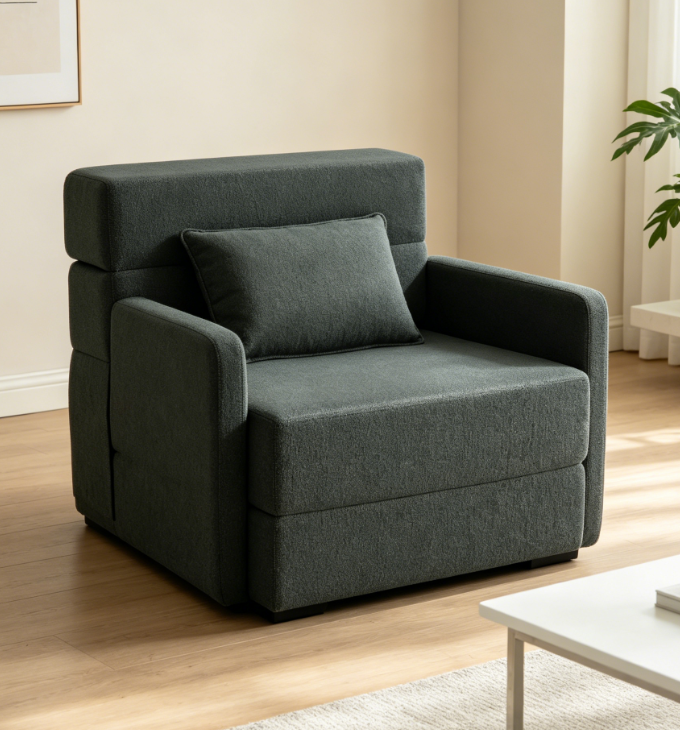 Convertible folding sofa bed - Sofa bed with pillows, modern linen floor sofa, foldable mattress, suitable for living room/dormitory/guest room/home office/apartment, single size, dark gray