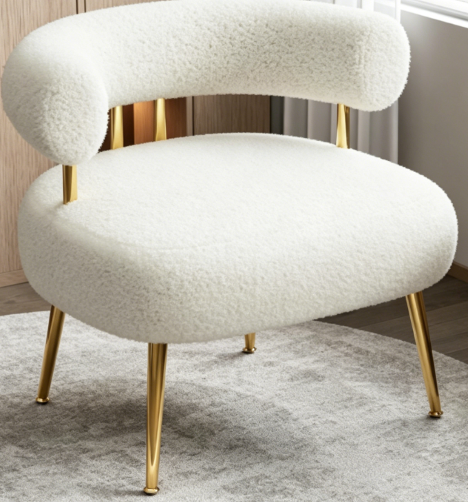 Medieval wool terry upholstered chair, round upholstered bucket armchair, suitable for small spaces, fluffy corner sofa chair, suitable for living room, bedroom, dressing table, office, reading corner (cream white)